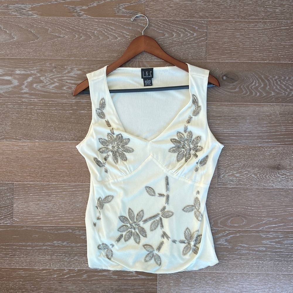 INC Beaded Sleeveless Top | Cream | L
